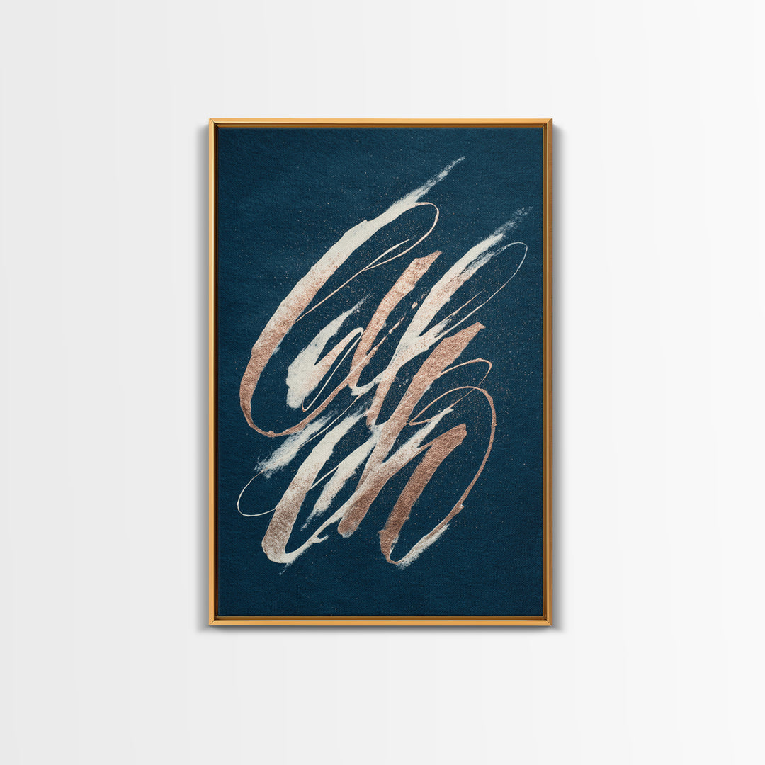 Layered Copper Ink Strokes on Dark Navy Canvas Print, Calligraphy Art, Prints, Living Room Decor, Script, Bedroom Wall Decor, CAL-2x3-62