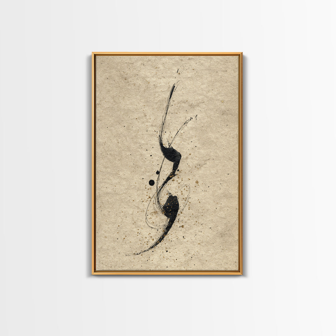 Minimal Black Calligraphy Rhythm Framed Canvas Print, Calligraphy Art, Painting, Living Room Decor, Fine Art, Script, CAL-2x3-63