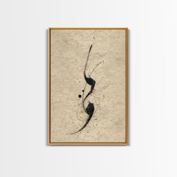 Minimal Black Calligraphy Rhythm Framed Canvas Print, Calligraphy Art, Painting, Living Room Decor, Fine Art, Script, CAL-2x3-63
