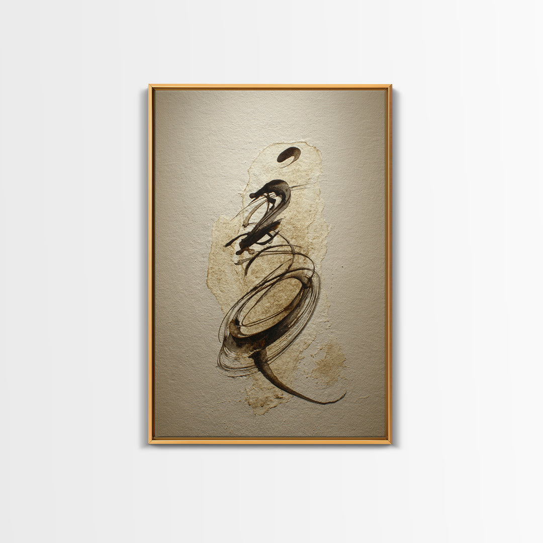 Calligraphic Bird Shape Formed from Flowing Lines Framed Canvas Print, Calligraphy Art, Room Decor, Living Room Decor, Script, CAL-2x3-64