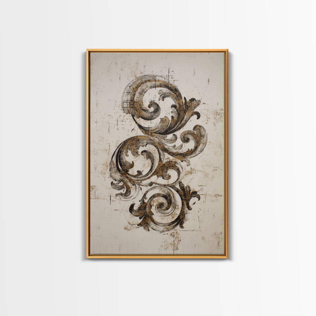 Baroque Scrollwork Made from Looping Pen Strokes Framed Canvas Print, Calligraphy Art, Printable, Living Room Decor, Script, CAL-2x3-68