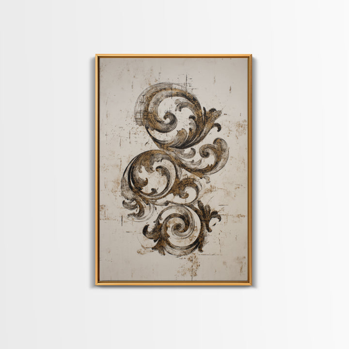 Baroque Scrollwork Made from Looping Pen Strokes Framed Canvas Print, Calligraphy Art, Printable, Living Room Decor, Script, CAL-2x3-68
