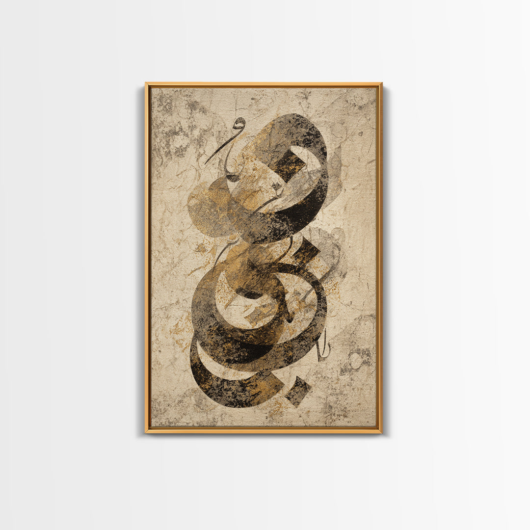 Arabic Ornamental Curves as Non Readable Art Framed Canvas Print, Calligraphy Art, Unique Wall Art, Living Room Decor, Script, CAL-2x3-83