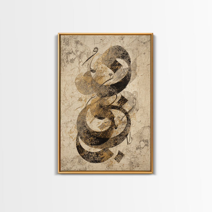 Arabic Ornamental Curves as Non Readable Art Framed Canvas Print, Calligraphy Art, Unique Wall Art, Living Room Decor, Script, CAL-2x3-83