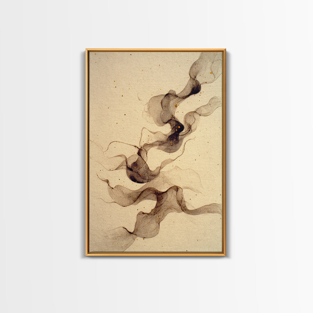 Ink Wash Dragon Curve Framed Canvas Print, Calligraphy Art, Modern Wall Art, Living Room Decor, Script, Watercolor Print, CAL-2x3-89