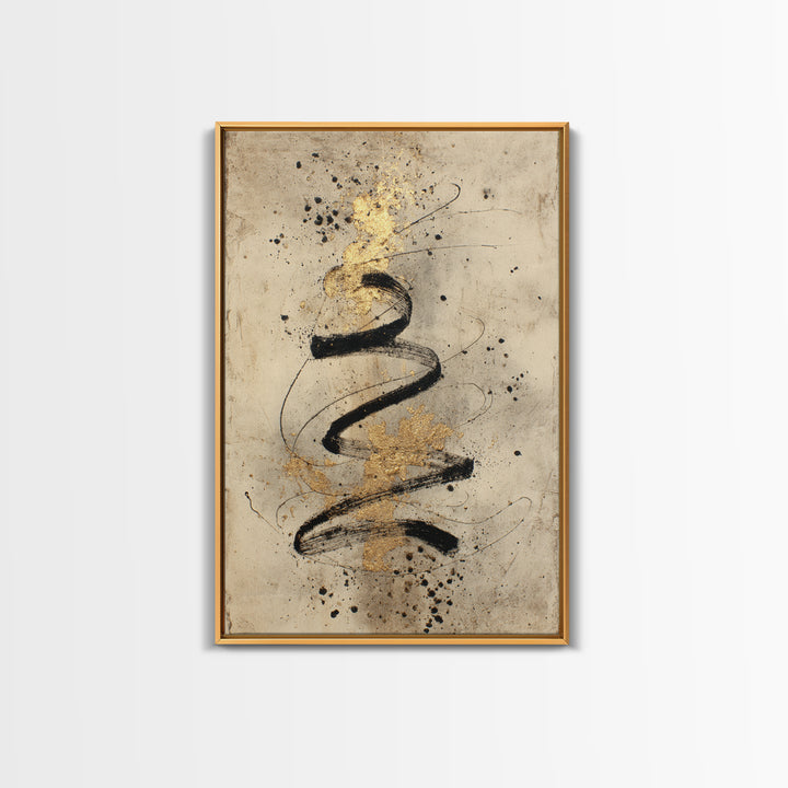 Gold Leaf Calligraphic Spiral on Plaster Surface Canvas Print, Calligraphy Art, Printable, Living Room Decor, Script, CAL-2x3-94