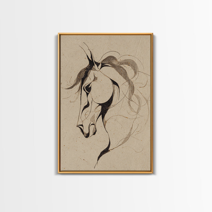 Calligraphic Horse Silhouette Made from One Line Canvas Print, Calligraphy Art, Printable Art, Living Room Decor, Script, CAL-2x3-97