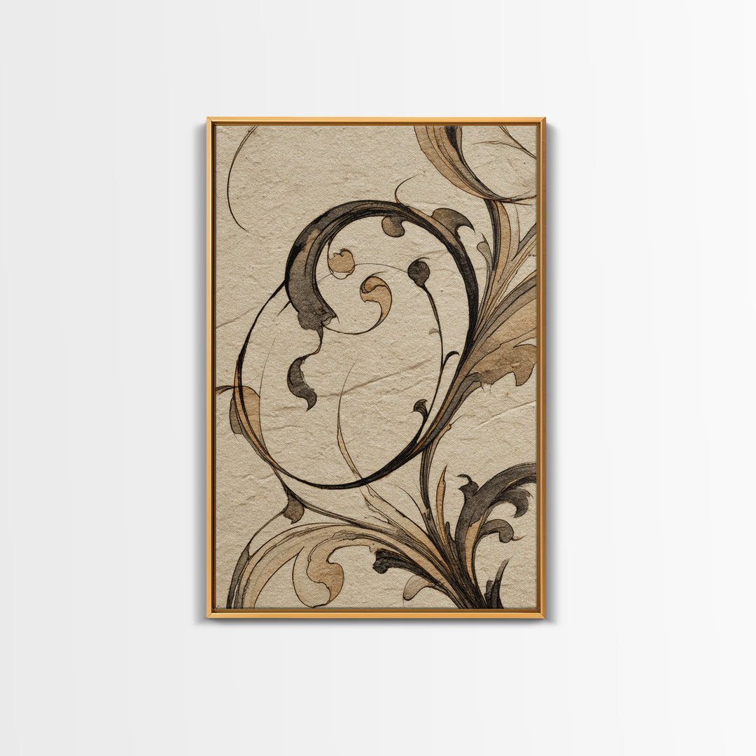 Ornamental Frame of Flourished Pen Curves Framed Canvas Print, Calligraphy Art, Wall Decor, Living Room Decor, Fine Art, Script, CAL-2x3-98