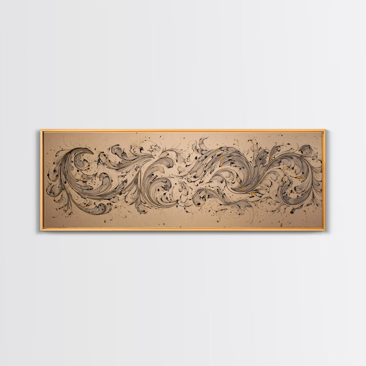 Baroque Scrollwork Made from Looping Pen Strokes Canvas Print, Calligraphy Art, Modern Decor, Living Room Decor, Script, CAL-3x1-100
