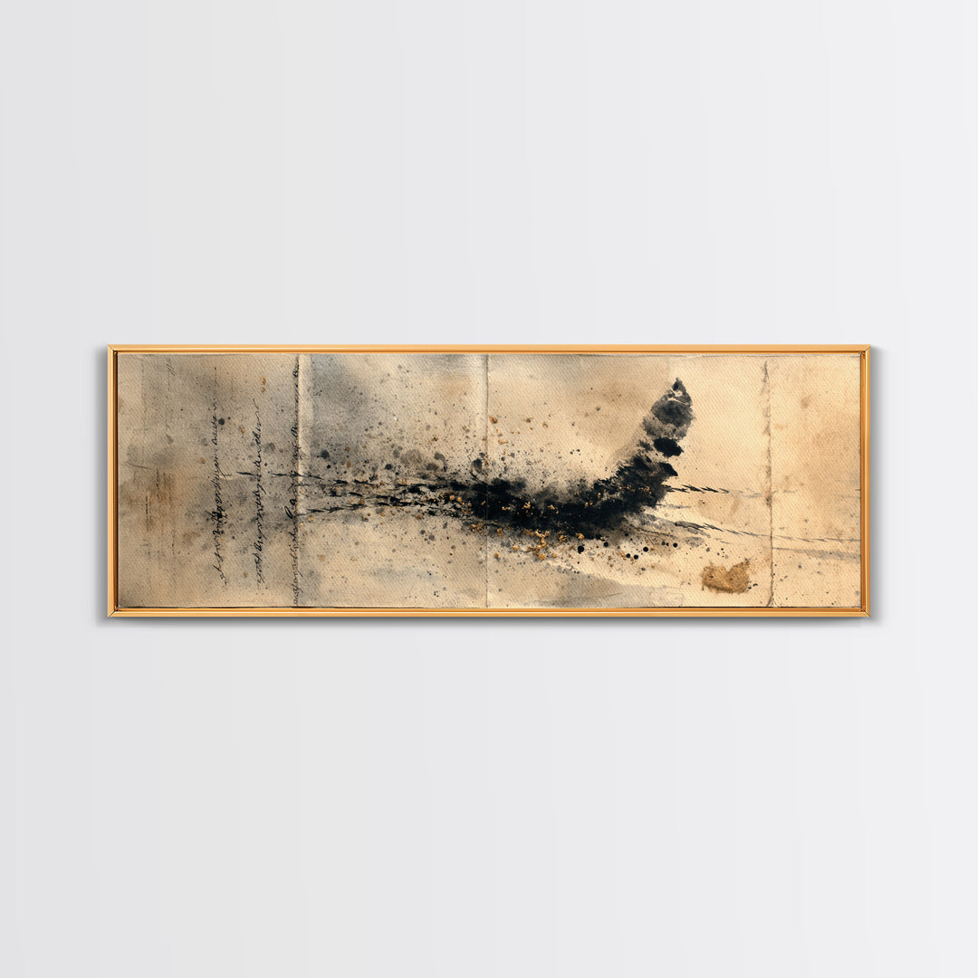 Abstract Prayer Flag of Brush Marks Framed Canvas Print, Calligraphy Art, Watercolor Print, Living Room Decor, Fine Art, Script, CAL-3x1-15