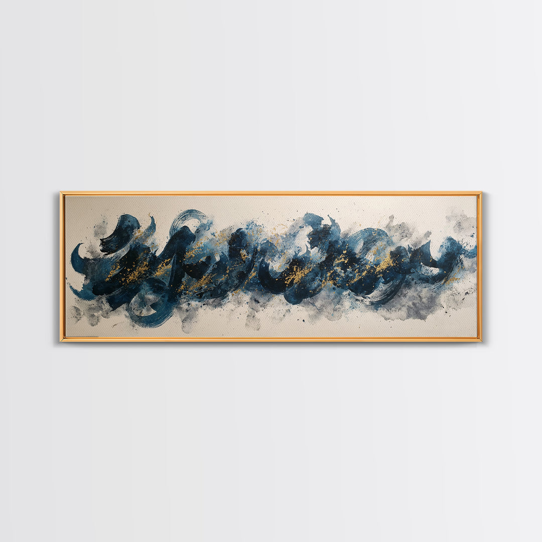 Modern Calligraphy Wave Framed Canvas Print, Calligraphy Art, Digital Prints, Living Room Decor, Script, Living Room Wall Art, CAL-3x1-2