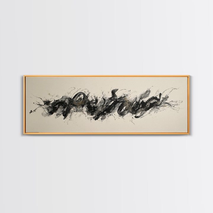 Calligraphic Bird Shape Formed from Flowing Lines Canvas Print, Calligraphy Art, Gallery Wall Set, Living Room Decor, Script, CAL-3x1-24