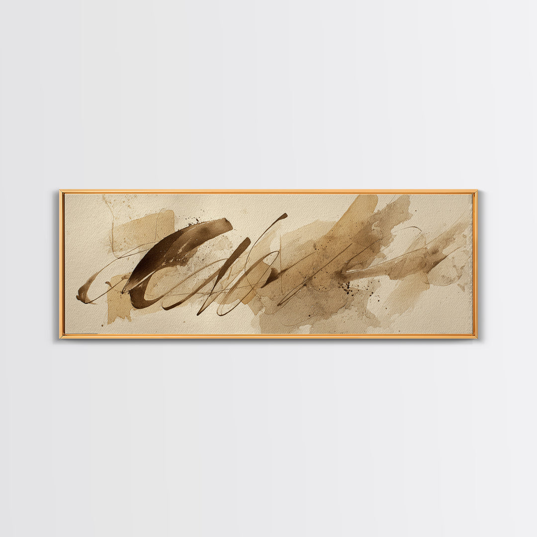 Monochrome Brush Alphabet Fragments as Abstract Texture Canvas Print, Calligraphy Art, Unique Wall Art, Living Room Decor, CAL-3x1-29