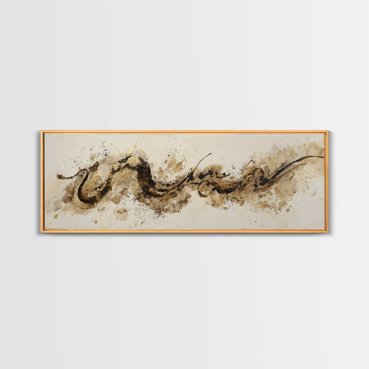Gold Leaf Calligraphic Spiral on Plaster Surface Canvas Print, Calligraphy Art, Wall Art, Living Room Decor, Watercolor Art, CAL-3x1-30