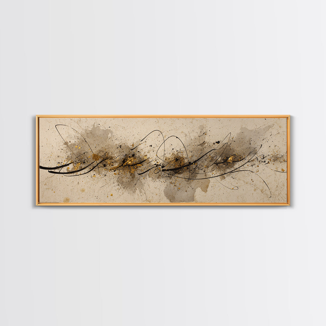 Romantic Handwritten Marks Without Readable Words Canvas Print, Calligraphy Art, Luxury Decor, Living Room Decor, Script, CAL-3x1-31
