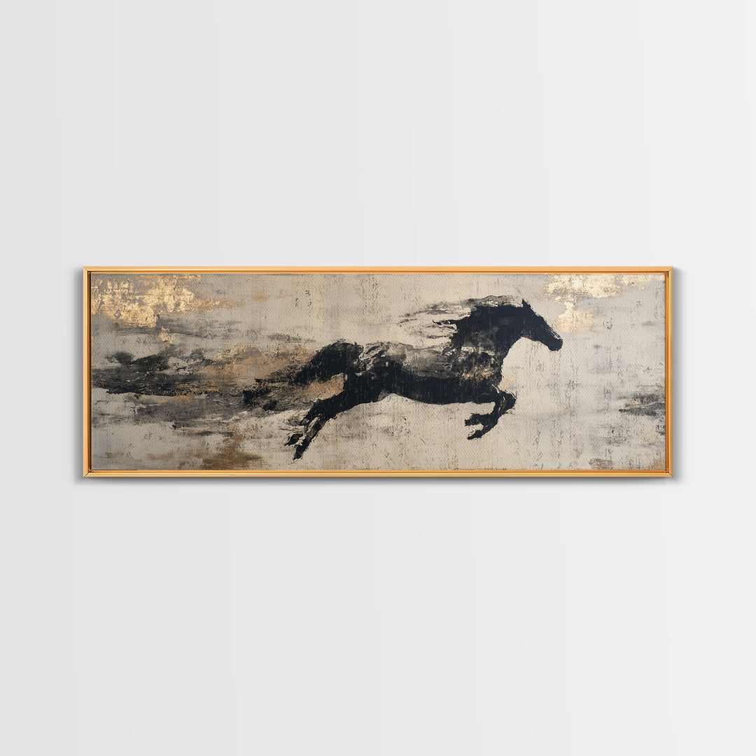 Calligraphic Horse Silhouette Made from One Line Canvas Print, Calligraphy Art, Modern Wall Art, Living Room Decor, Script, CAL-3x1-33