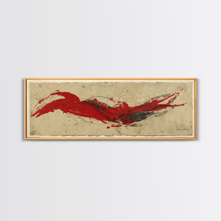 Bold Red Brushstroke Seal Abstraction Canvas Print, Calligraphy Art, Art Print, Living Room Decor, Fine Art, Script, Printable, CAL-3x1-35
