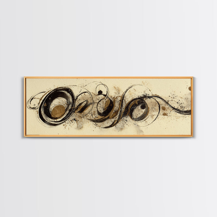 Baroque Scrollwork Made from Looping Pen Strokes Canvas Print, Calligraphy Art, Minimalist Wall Art, Living Room Decor, Script, CAL-3x1-4