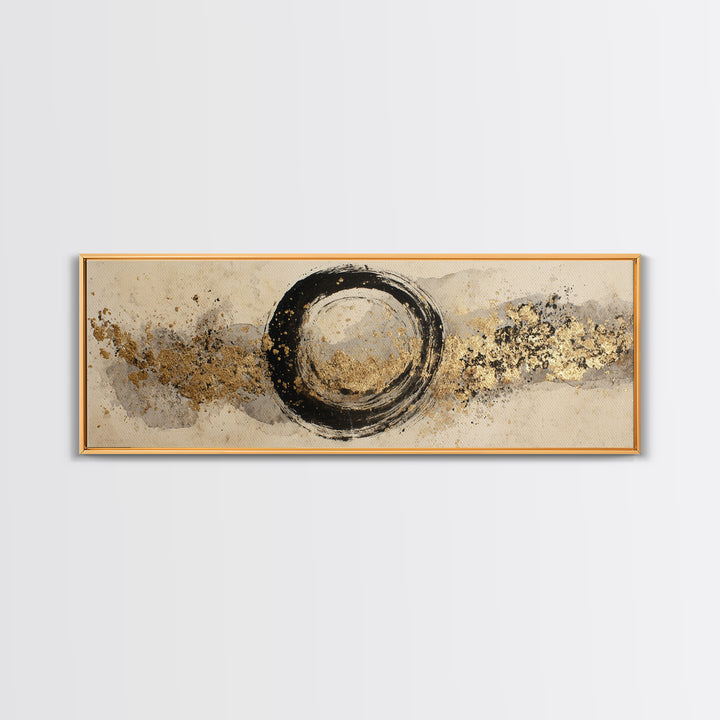 Japanese Brush Mark Circle Framed Canvas Print, Calligraphy Art, Neutral Decor, Living Room Decor, Fine Art, Script, Wall Art, CAL-3x1-44