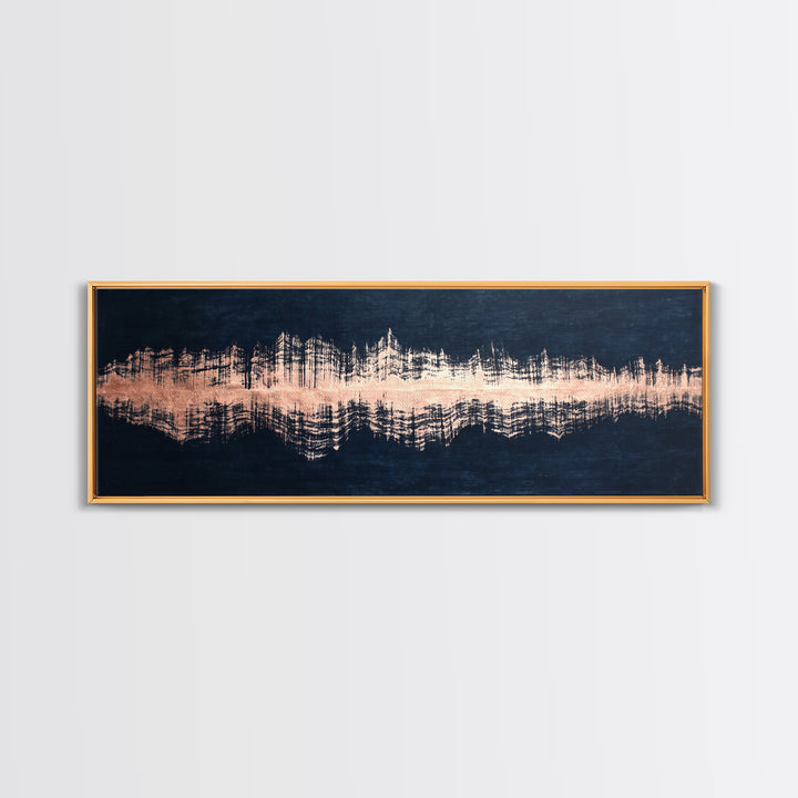 Layered Copper Ink Strokes on Dark Navy Canvas Print, Calligraphy Art, Modern Wall Art, Living Room Decor, Fine Art, Script, CAL-3x1-46