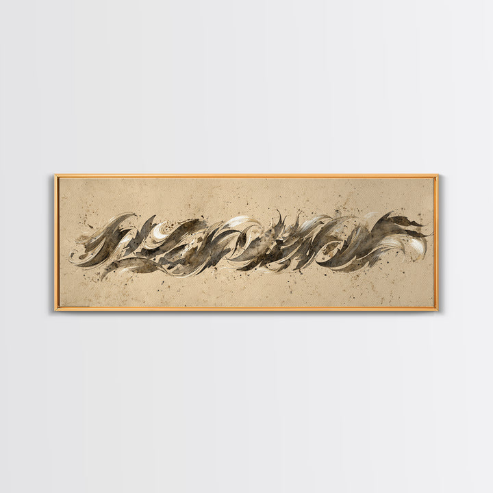Calligraphic Bird Shape Formed from Flowing Lines Canvas Print, Calligraphy Art, Art Print, Living Room Decor, Fine Art, Script, CAL-3x1-48