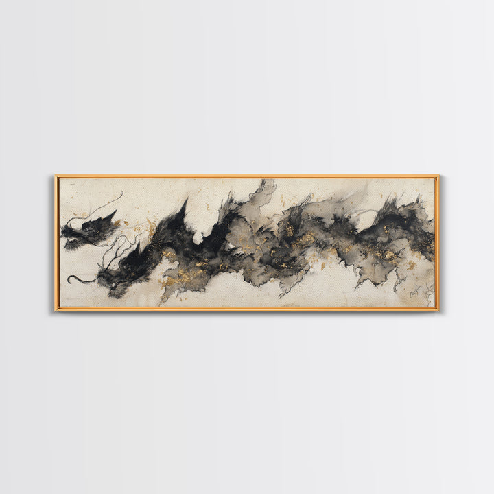 Ink Wash Dragon Curve Canvas Print, Calligraphy Art, Custom Art, Living Room Decor, Script, Neutral Decor, Modern Decor, CAL-3x1-49