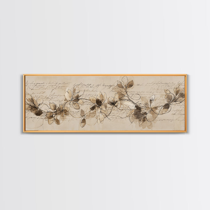 Floral Vine Created from Graceful Script Like Framed Canvas Print, Calligraphy Art, Living Room Decor, Oil Painting, Script, CAL-3x1-51