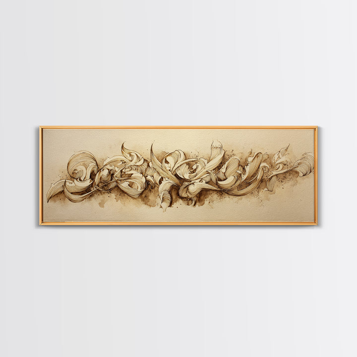 Baroque Scrollwork Made from Looping Pen Strokes Framed Canvas Print, Calligraphy Art, Room Decor, Living Room Decor, Script, CAL-3x1-52