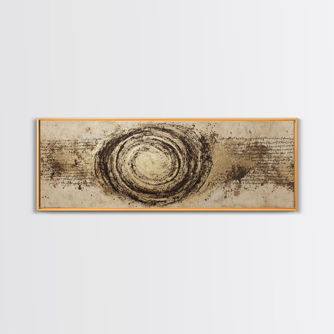Gold Leaf Calligraphic Spiral on Plaster Surface Canvas Print, Calligraphy Art, Wall Art Printable, Living Room Decor, Script, CAL-3x1-54