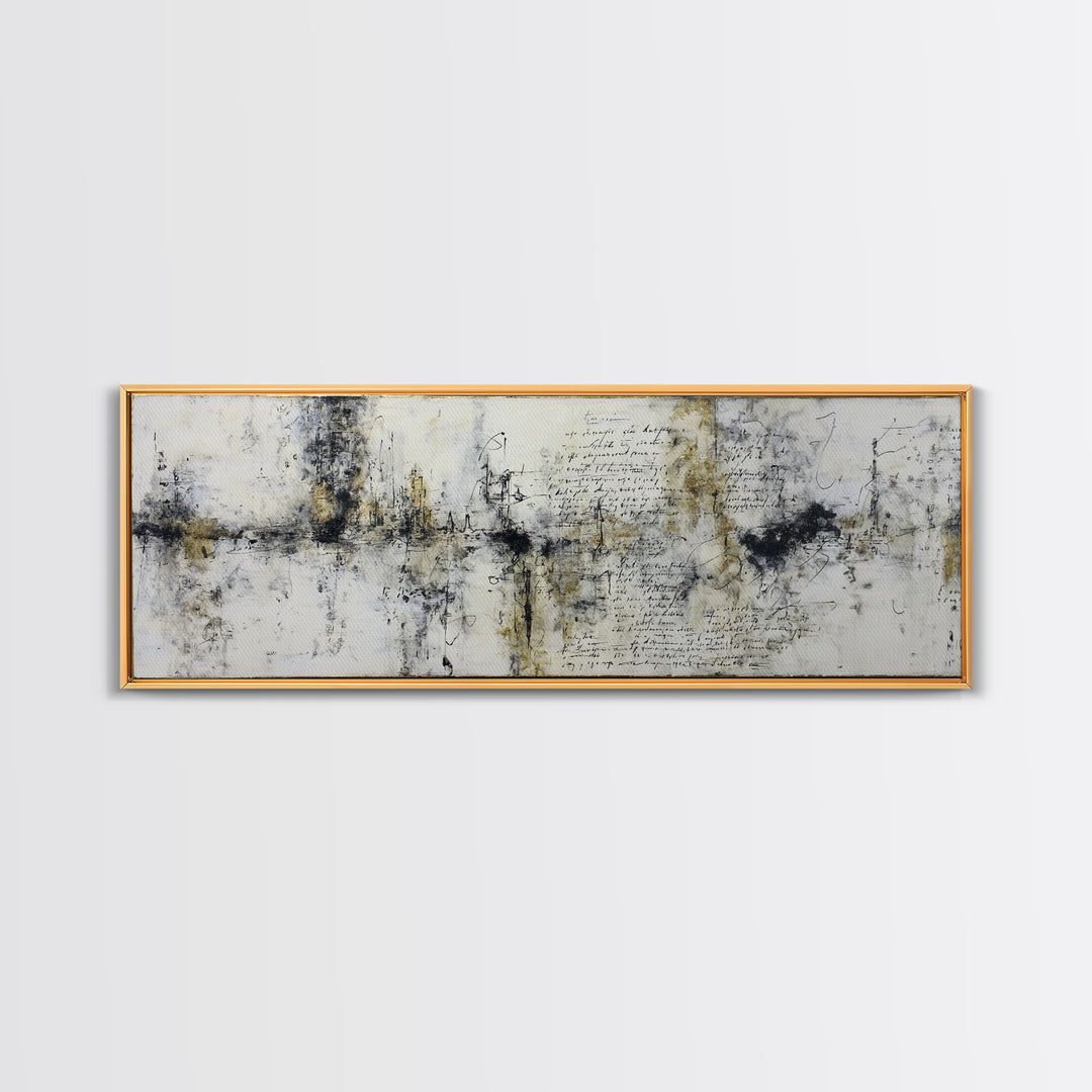 Romantic Handwritten Marks Without Readable Words Canvas Print, Calligraphy Art, Contemporary Art, Living Room Decor, Script, CAL-3x1-55