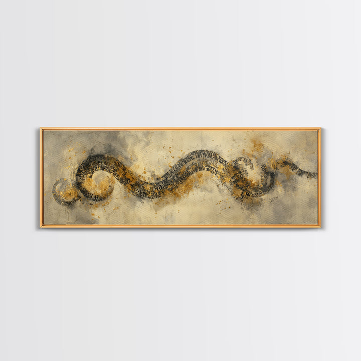 Gold Leaf Calligraphic Spiral on Plaster Surface Canvas Print, Calligraphy Art, Modern Art, Living Room Decor, Fine Art, Script, CAL-3x1-6
