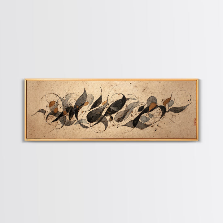 Botanical Calligraphy Pattern Canvas Print, Calligraphy Art, Gallery Decor, Living Room Decor, Fine Art, Script, CAL-3x1-62