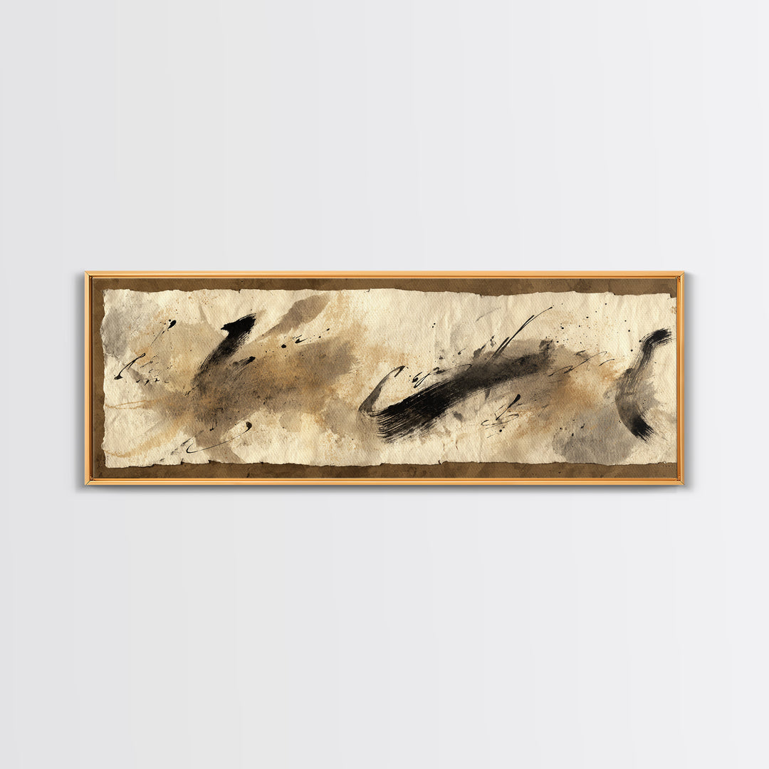 Abstract Prayer Flag of Brush Marks Framed Canvas Print, Calligraphy Art, Room Decor, Living Room Decor, Fine Art, Script, CAL-3x1-63