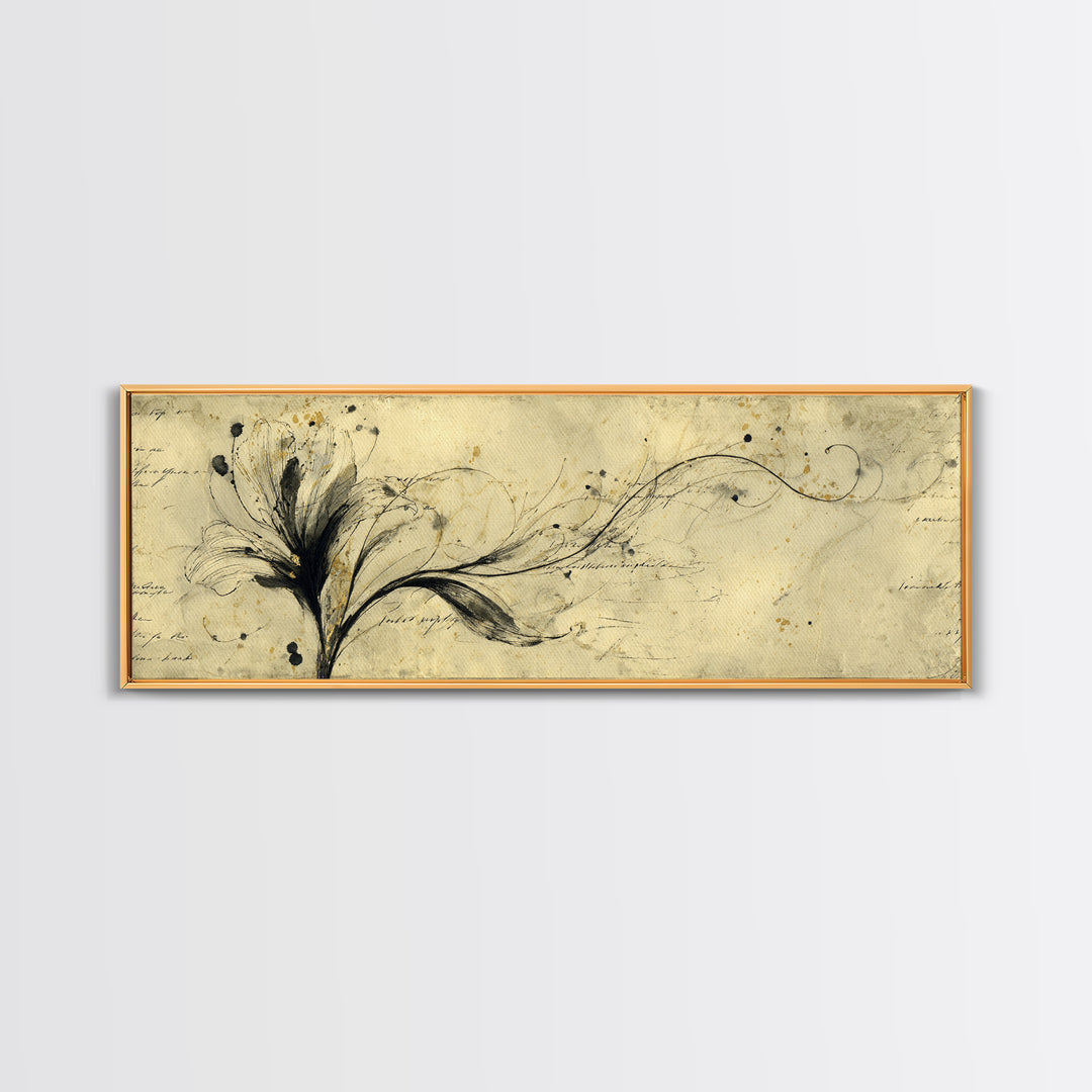 Single Elegant Flourish Shaped Like a Flower Framed Canvas Print, Calligraphy Art, Scripture Art, Living Room Decor, Script, CAL-3x1-69