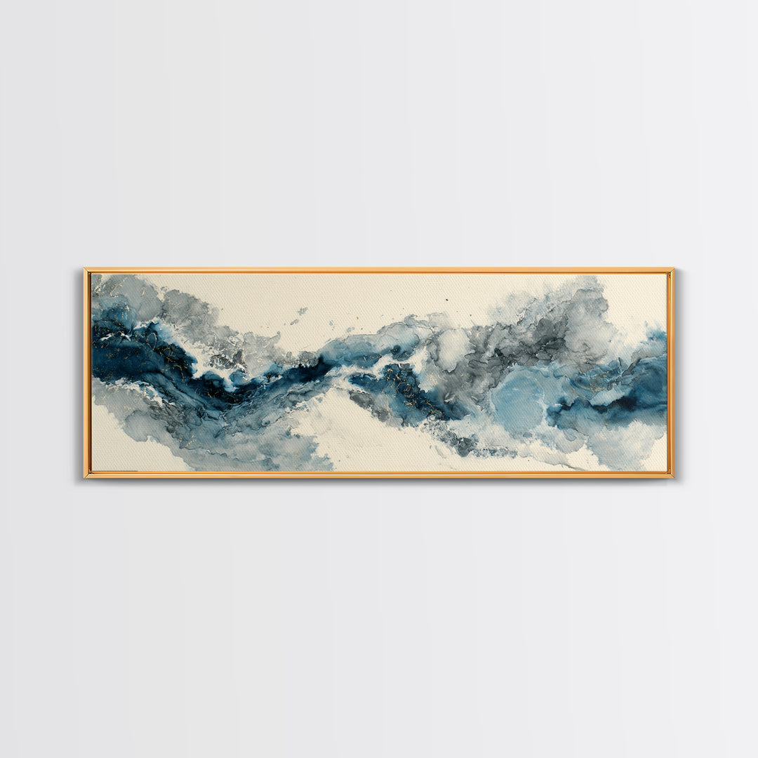Modern Calligraphy Wave Framed Canvas Print, Calligraphy Art, Japanese Art, Living Room Decor, Fine Art, Script, Quote Wall Art, CAL-3x1-74