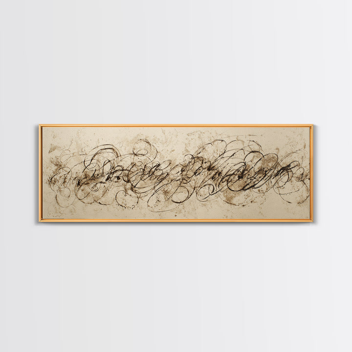 Baroque Scrollwork Made from Looping Pen Strokes Canvas Print, Calligraphy Art, Home Decor, Living Room Decor, Fine Art, Script, CAL-3x1-76