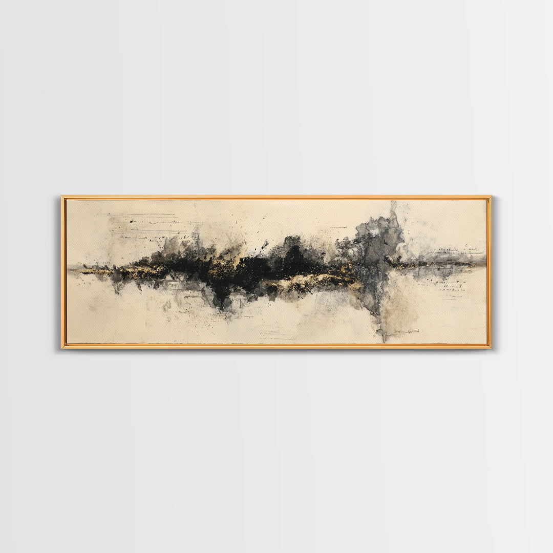 Monochrome Brush Alphabet Fragments as Abstract Texture Canvas Print, Calligraphy Art, Watercolor Art, Living Room Decor, CAL-3x1-77