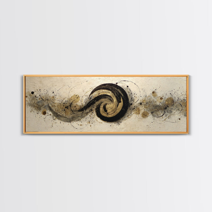 Gold Leaf Calligraphic Spiral on Plaster Surface Canvas Print, Calligraphy Art, Art, Living Room Decor, Oil Painting, Script, CAL-3x1-78