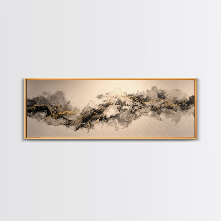 Ink Splatter and Long Brushstroke Composition Canvas Print, Calligraphy Art, Art, Living Room Decor, Fine Art, Script, CAL-3x1-80
