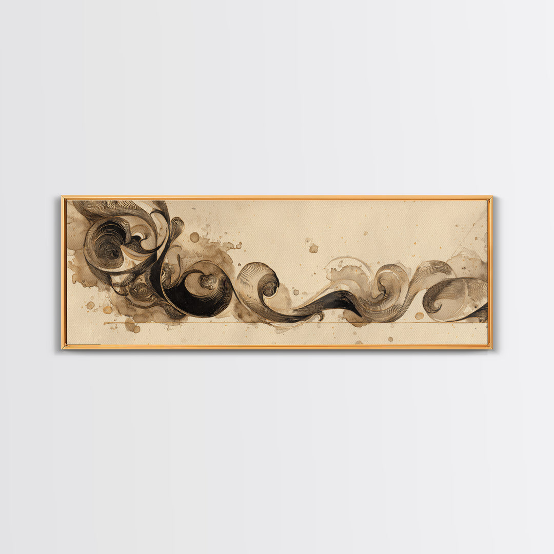 Ornamental Frame of Flourished Pen Curves Framed Canvas Print, Calligraphy Art, Calligraphy, Living Room Decor, Script, CAL-3x1-82
