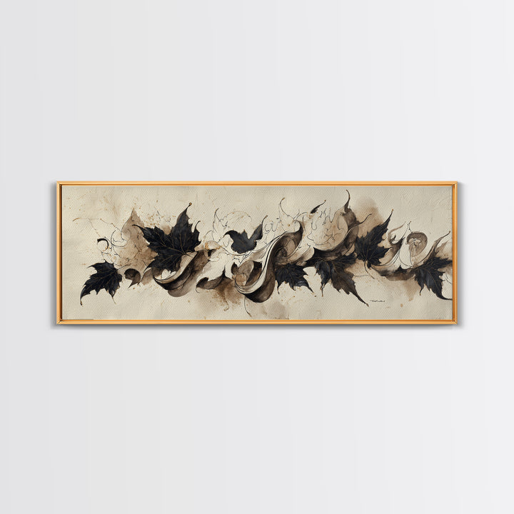 Botanical Calligraphy Pattern Canvas Print, Calligraphy Art, Wallart, Living Room Decor, Fine Art, Script, Minimalist Wall Art, CAL-3x1-86