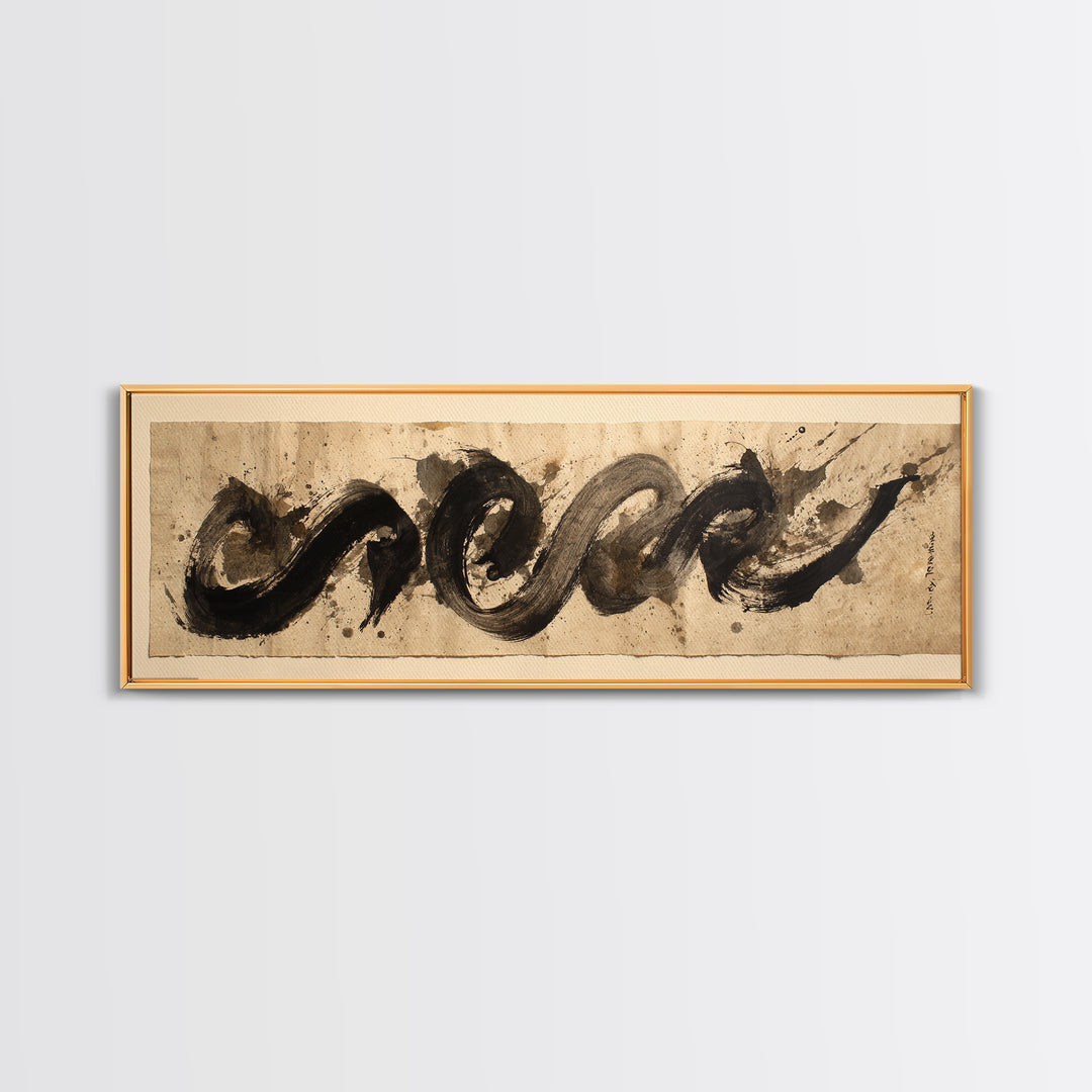 Expressive Musical Rhythm Painted as Ink Strokes Canvas Print, Calligraphy Art, Minimalist Decor, Living Room Decor, Script, CAL-3x1-88