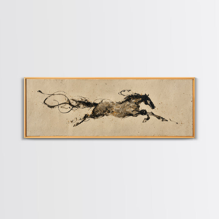 Calligraphic Horse Silhouette Made from One Line Framed Canvas Print, Calligraphy Art, Wallart, Living Room Decor, Script, CAL-3x1-9