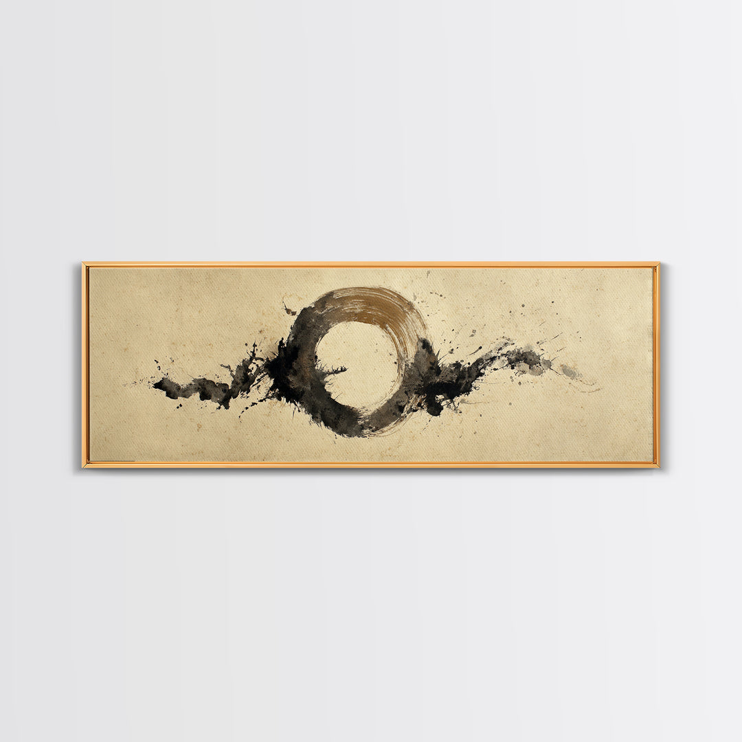 Japanese Brush Mark Circle Canvas Print, Calligraphy Art, Digital Prints, Living Room Decor, Script, Living Room Wall Art, CAL-3x1-92