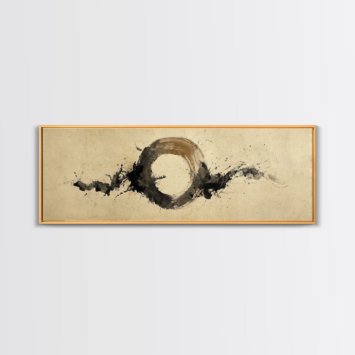 Japanese Brush Mark Circle Canvas Print, Calligraphy Art, Digital Prints, Living Room Decor, Script, Living Room Wall Art, CAL-3x1-92