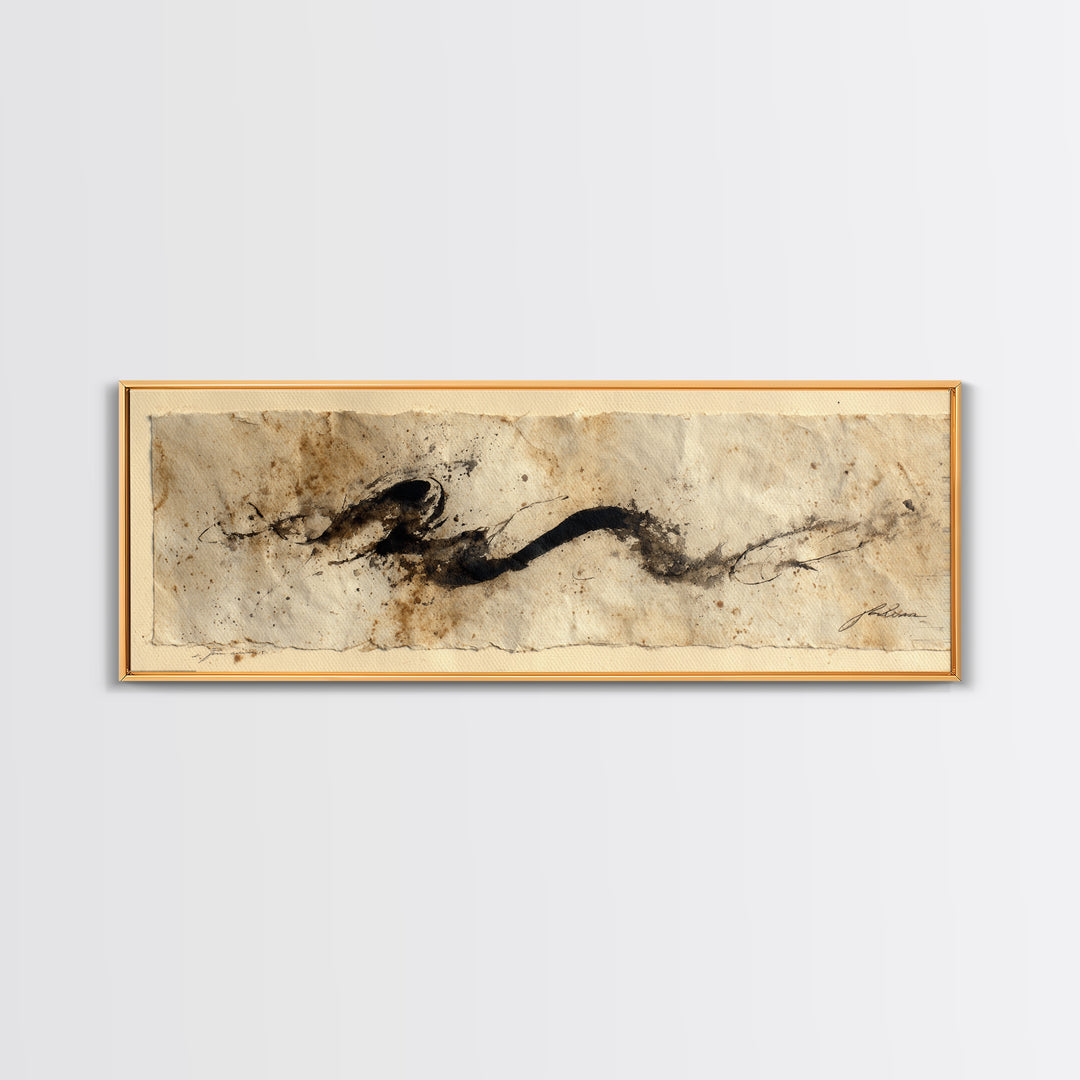 Minimal Black Calligraphy Rhythm Canvas Print, Calligraphy Art, Textured Painting, Living Room Decor, Fine Art, Script, CAL-3x1-95