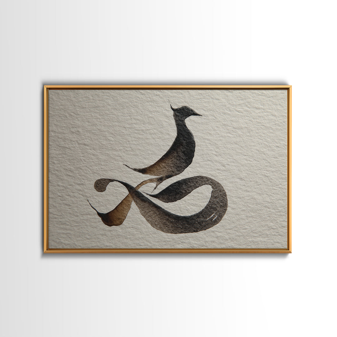 Calligraphic Bird Shape Formed from Flowing Lines Canvas Print, Calligraphy Art, Calligraphy, Living Room Decor, Script, CAL-3x2-12