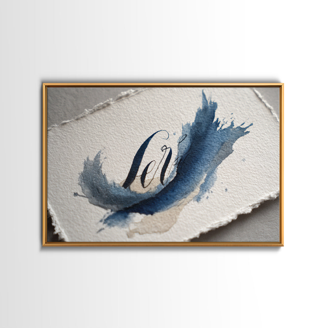Modern Calligraphy Wave Framed Canvas Print, Calligraphy Art, Print, Living Room Decor, Fine Art, Script, Custom Art, CAL-3x2-14