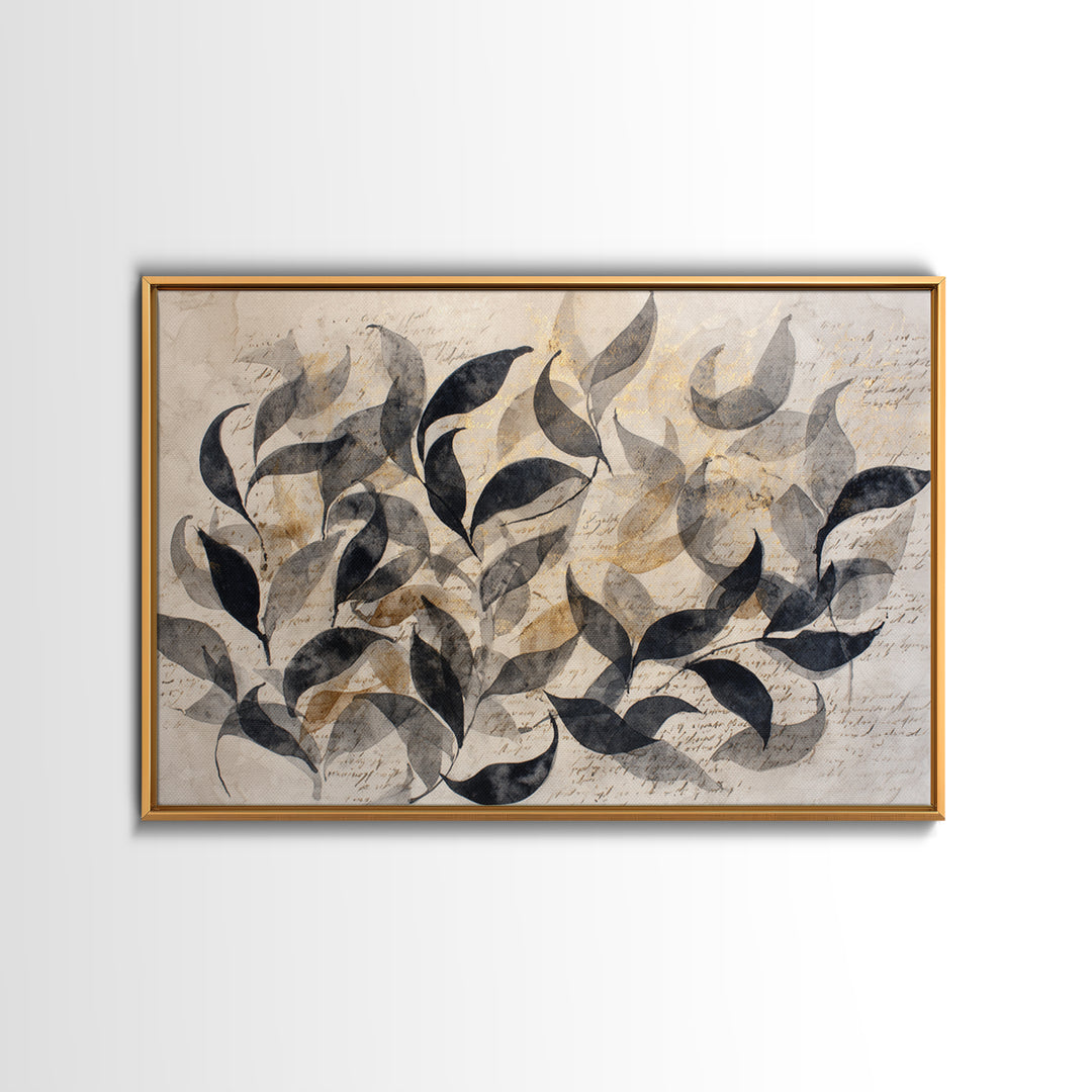 Botanical Calligraphy Pattern Framed Canvas Print, Calligraphy Art, Painting, Living Room Decor, Watercolor Art, Script, CAL-3x2-2
