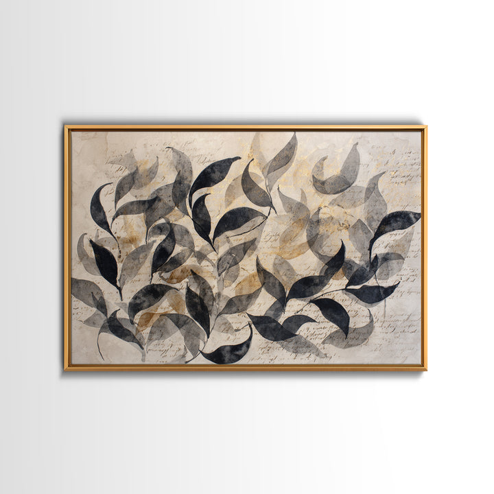 Botanical Calligraphy Pattern Framed Canvas Print, Calligraphy Art, Painting, Living Room Decor, Watercolor Art, Script, CAL-3x2-2